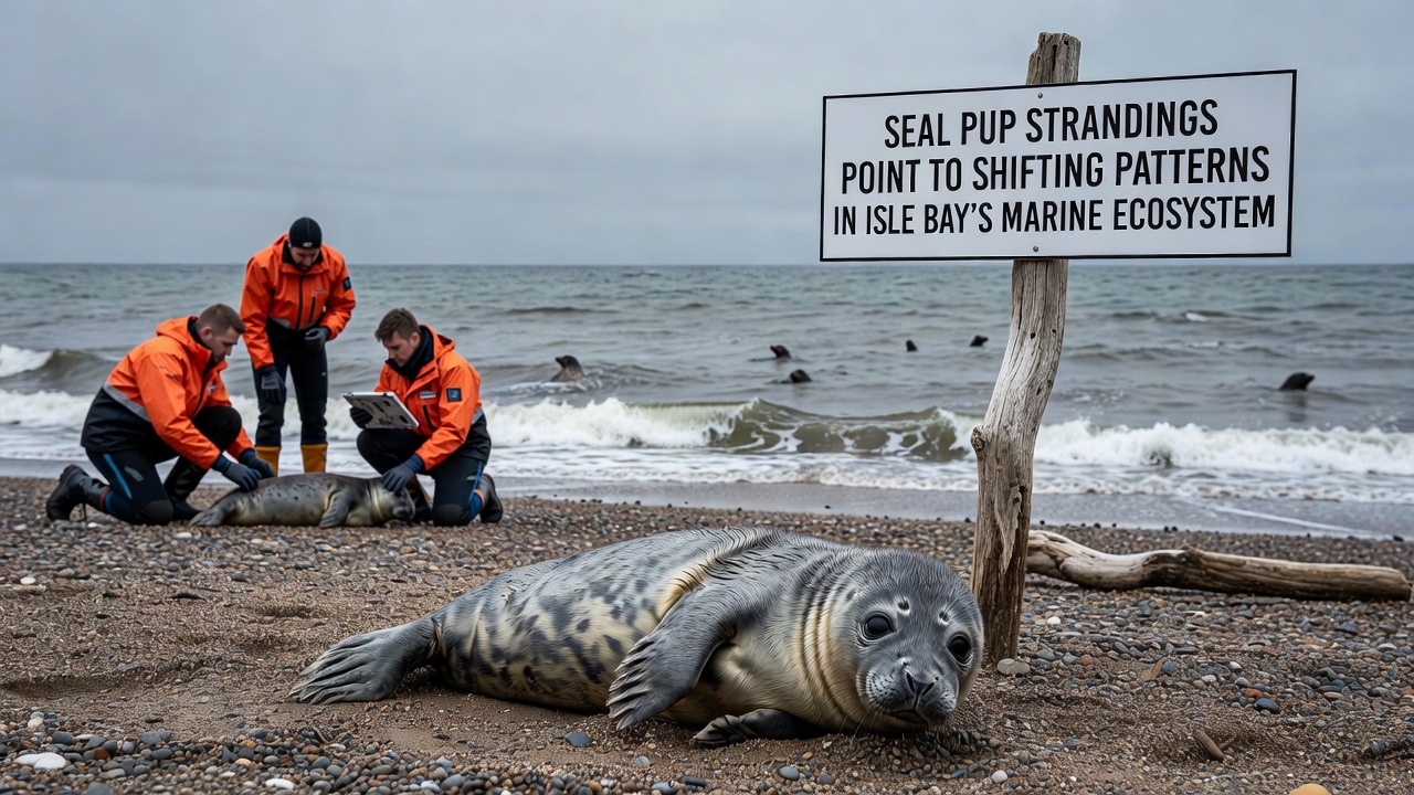 Marine researchers conducting a health assessment on a stranded seal pup in Isle Bay